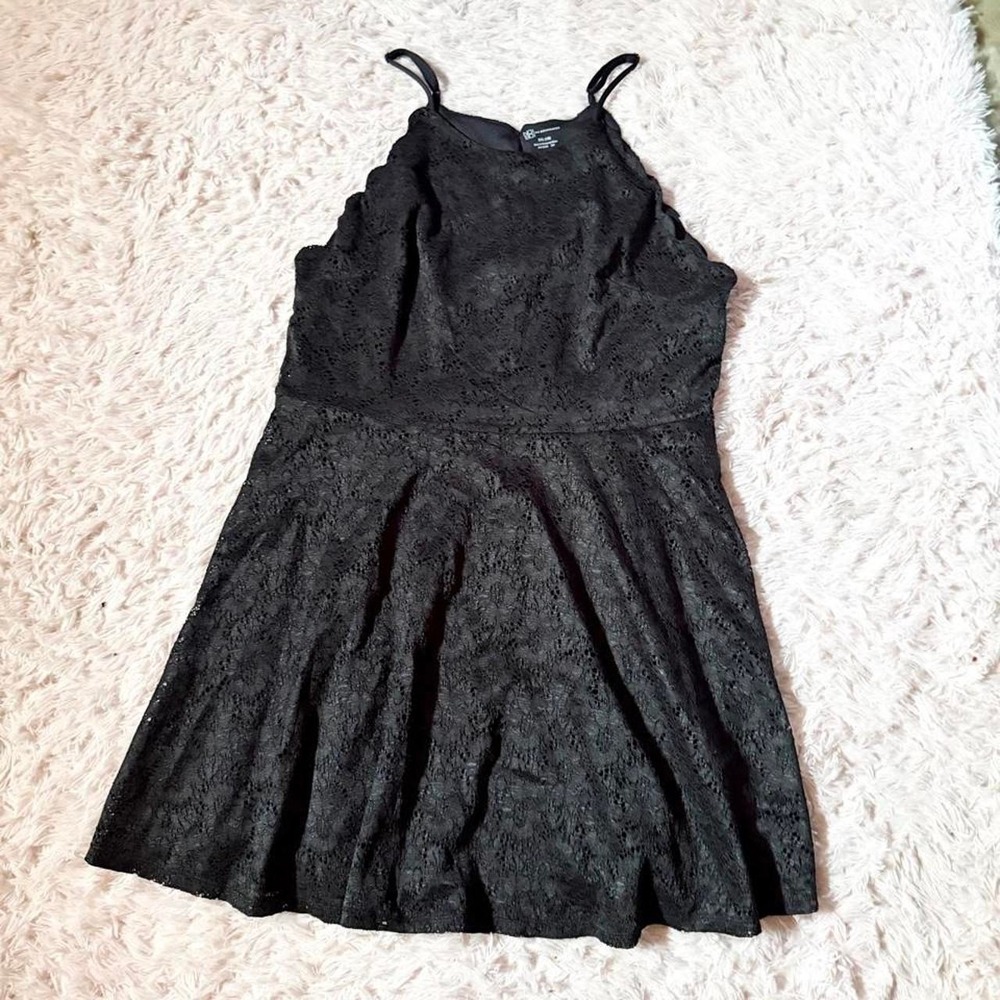 Black Lace Romantic Whimsygoth Daek Academia Scalloped Halter Dress Womens XXL